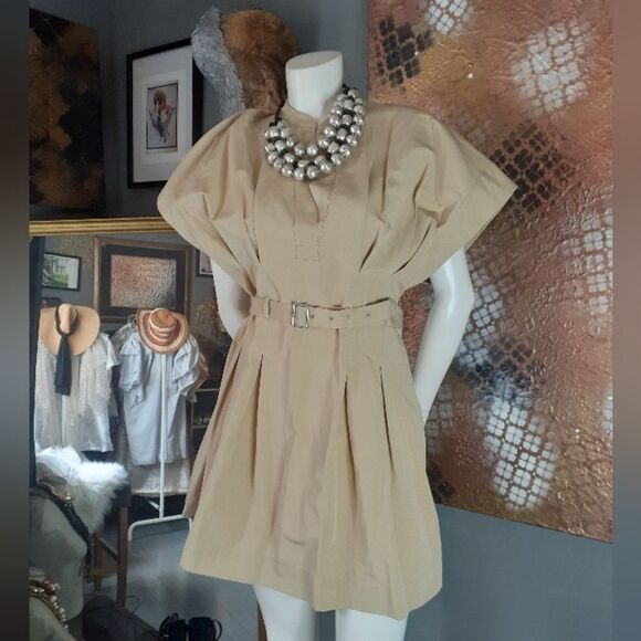 Zara Cotton Blend Elegant Tan Mini Dress - Picture 14 of 14